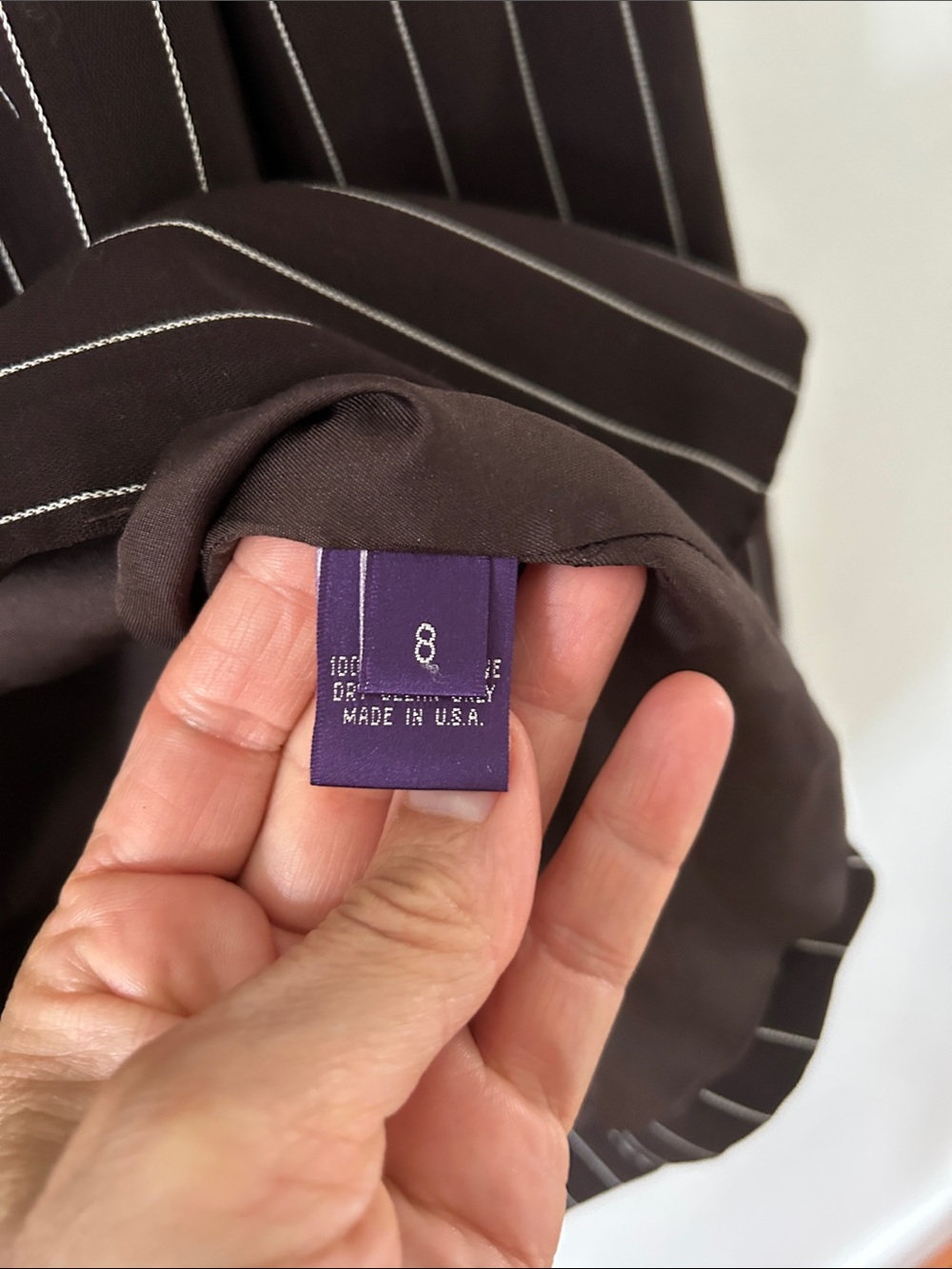 Ralph Lauren Purple Label Brown Pinstripe Blazer Size 8 Wool Tailored Vintage - Picture 5 of 16